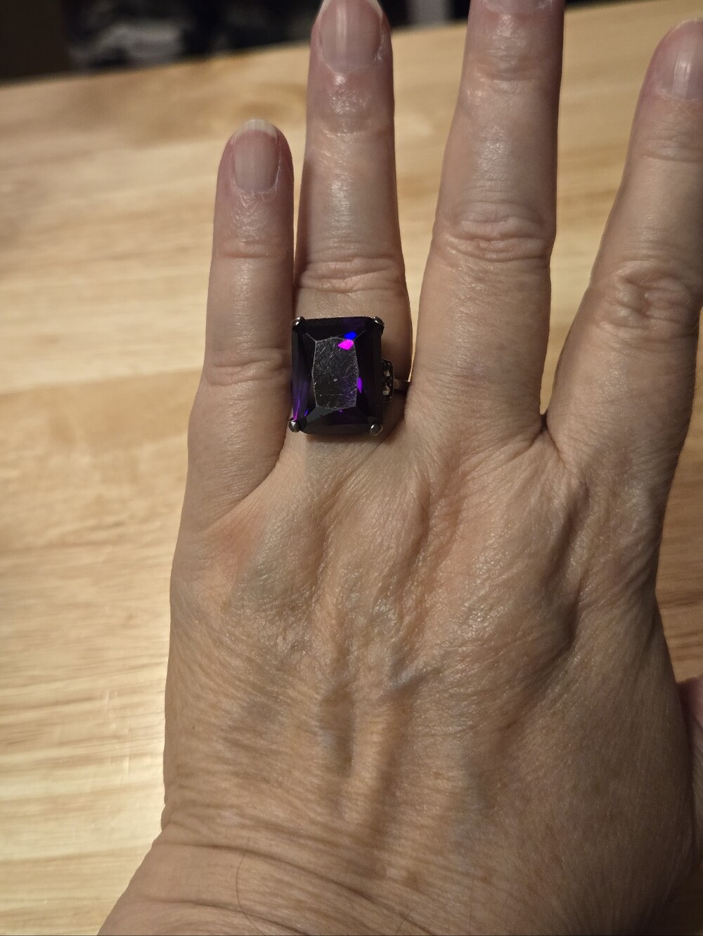 Vintage S925 Amethyst Emerald-Cut Statement Ring-sz.8